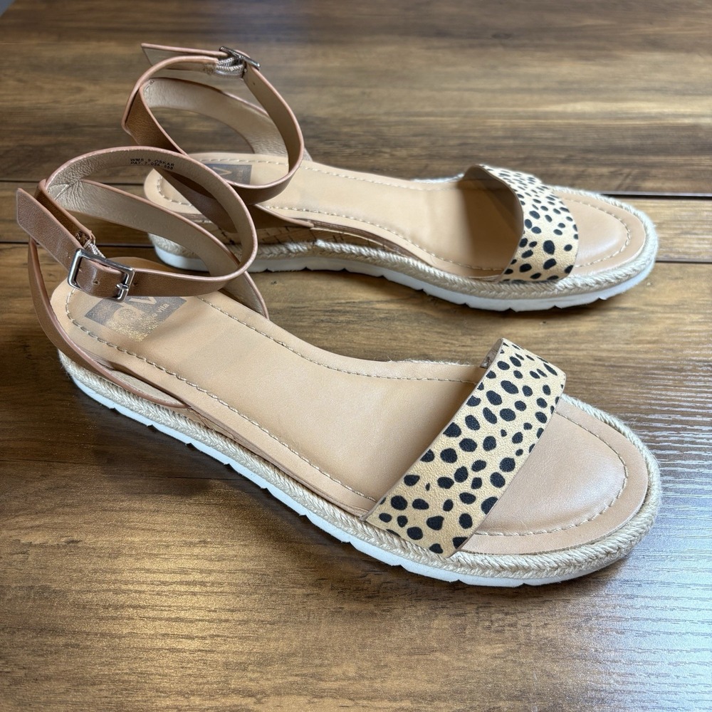 DV Dolce Vita Womens 9 Tan Leopard Platform Sandals Boho Espadrille Cork
